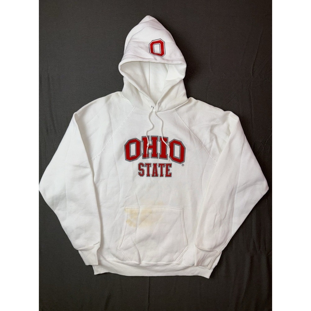 Vintage 90s Ohio State Buckeyes Hoodie Discus Athletic USA Made White Large